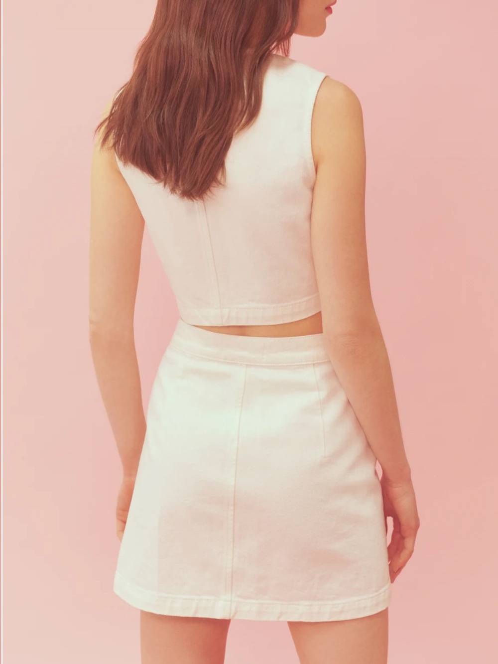 7 for All Mankind White Button-Front Sleeveless Two-Piece Skirt Set - Picture 9 of 9